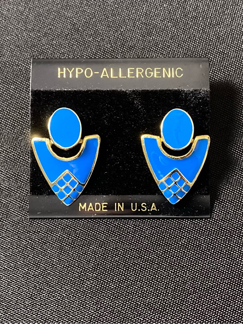 Vintage Hypo Allergenic Dark Blue And Gold Art Deco Dangle Earrings